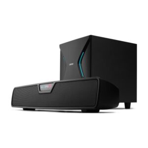 BOXE EDIFIER Gaming Soundbar, RMS: 86W (2 x 18W, 1 x 50W), bass 7″, inalte 2.75″, control volum, BT/USB/OPT/AUX, sound mode: Music/Game/Movie, 13 x LED RGB, frecv. raspuns 44Hz-20KHz, 220V power, black, „G7000-BK” (include TV 0.8lei)