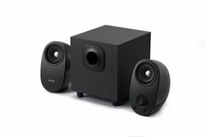BOXE EDIFIER 2.1, RMS: 34W (2 x 8W, 1 x 18W), bluetooth, volum, bass; raport semnal-zgomot: #25dBA, frecventa raspuns – sateliti: 135Hz – 20kHz, black, „M1390BT” (include TV 10lei)