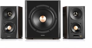 BOXE EDIFIER 2.1, RMS: 155W (2 x 10W, 2 x 30W, 1 x 75W), bluetooth, telecomanda wireless, woofer wireless, volum, bass, treble, optical, coaxial, brown, „S360DB” (timbru verde 11.00 lei)