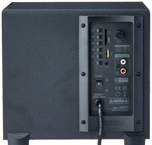 BOXE EDIFIER 2.1, RMS: 21W (2×4.5W, 1 x 12W), volum, bass, black; raport semnal-zgomot: #85dBA, frecventa raspuns – sateliti: 210Hz – 20kHz, subwoofer: 20Hz – 120kHz, cu port USB/SD, FM tuner,black,”XM2PF-BK” (include TV 10lei)