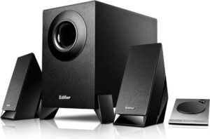 BOXE EDIFIER 2.1, RMS: 8.5W (2 x 2W, 1 x 4.5W), telecomanda pe fir, black; raport semnal-zgomot: #85dBA, frecventa raspuns – sateliti: 150Hz – 20kHz, subwoofer: 20Hz – 170kHz, black, „M1360” – 392150 M1360 (timbru verde 4.00 lei)