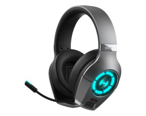 CASTI Edifier, cu fir, gaming, utilizare multimedia, microfon pe casca, detasabil, conectare prin USB 2.0 | USB-C | jack 3.5″, 8 x LED RGB, dual mode, mic noise cancelling, gri, „GX-GR”, (timbru verde 0.8 lei)