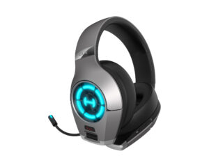 CASTI Edifier, cu fir, gaming, utilizare multimedia, microfon pe casca, detasabil, conectare prin USB 2.0 | USB-C | jack 3.5″, 8 x LED RGB, dual mode, mic noise cancelling, gri, „GX-GR”, (timbru verde 0.8 lei)